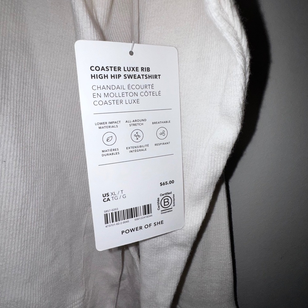 Athleta Coaster Luxe Rib High Hip Sweatshirt Womens XL TALL Magnolia White NWT - Picture 4 of 14